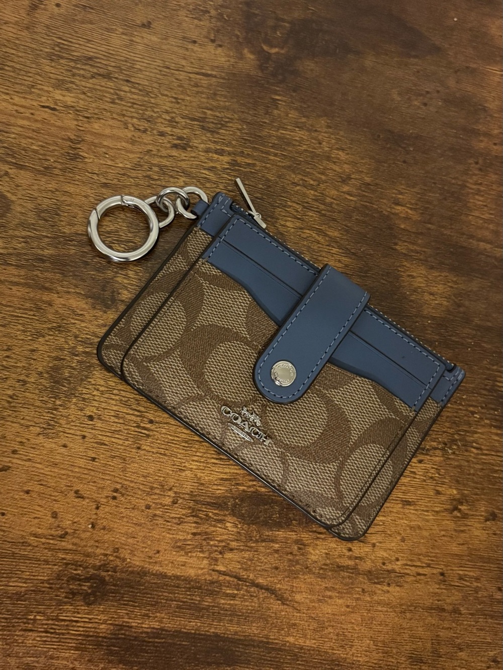 Coach Attachment Card Case in Brown/Navy